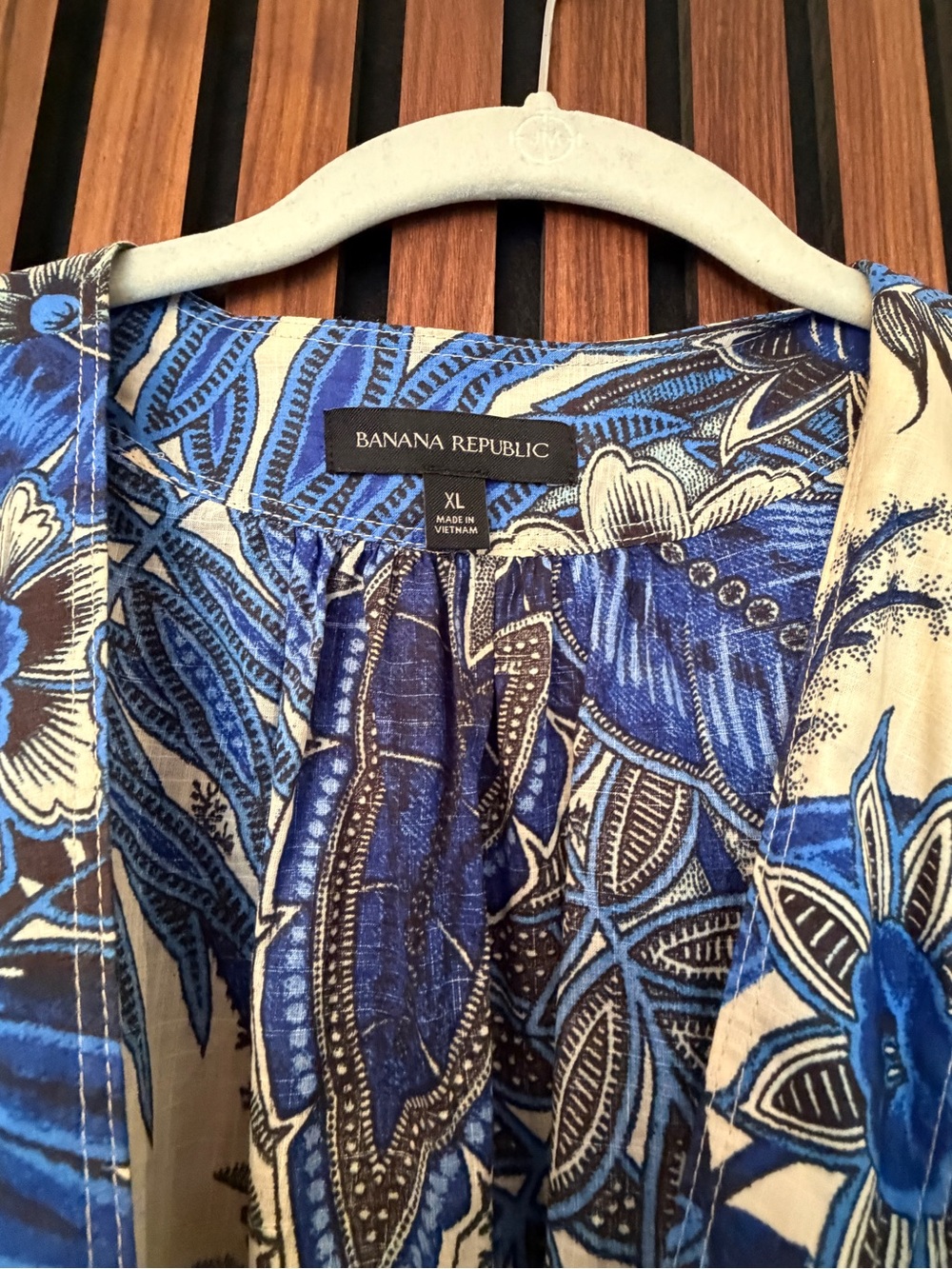 Banana Republic Cream and Blue Floral Wrap Maxi Dress with Tie Waist - Picture 2 of 4